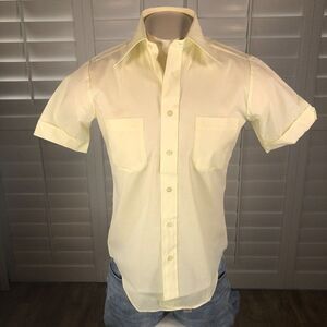 Vtg Monte Carlo Men's Casual Shirt 14.5 S Yellow Spread Collar 70s Disco Costume